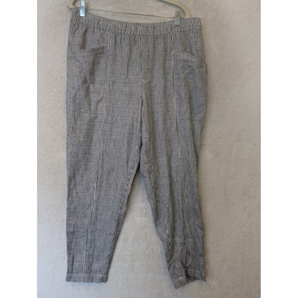 Old Navy Straight Taper‎ Pants Women's L Gray Striped High-Rise Linen Blend